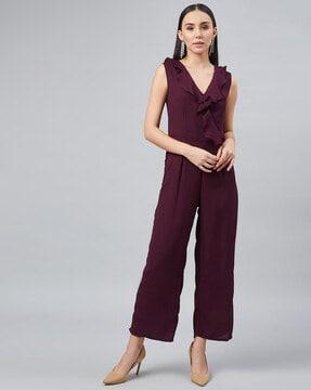 v-neck jumpsuit with ruffles