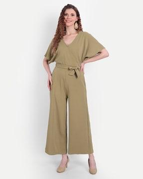 v-neck jumpsuit with tie-up