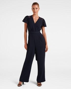 v-neck jumpsuit with waist tie-up