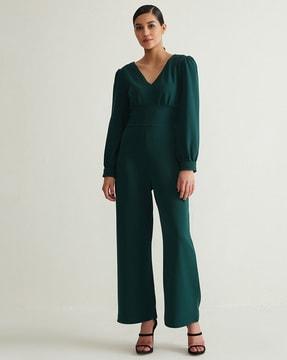 v-neck jumpsuits with puff sleeves