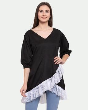 v-neck lace-ruffled top