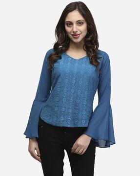 v-neck lace top with bell sleeves