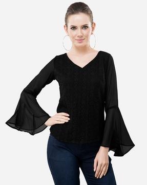 v-neck lace top with bell sleeves