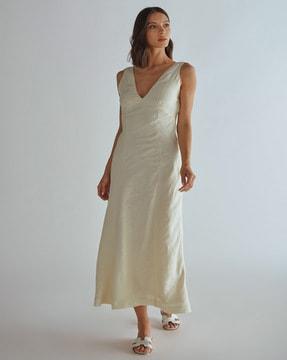 v-neck linen fit & flare dress