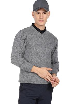 v-neck long sleeve heathered sweater