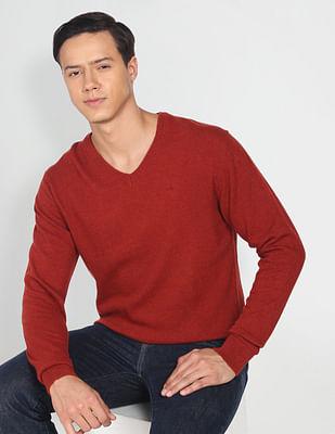 v-neck long sleeve solid sweater