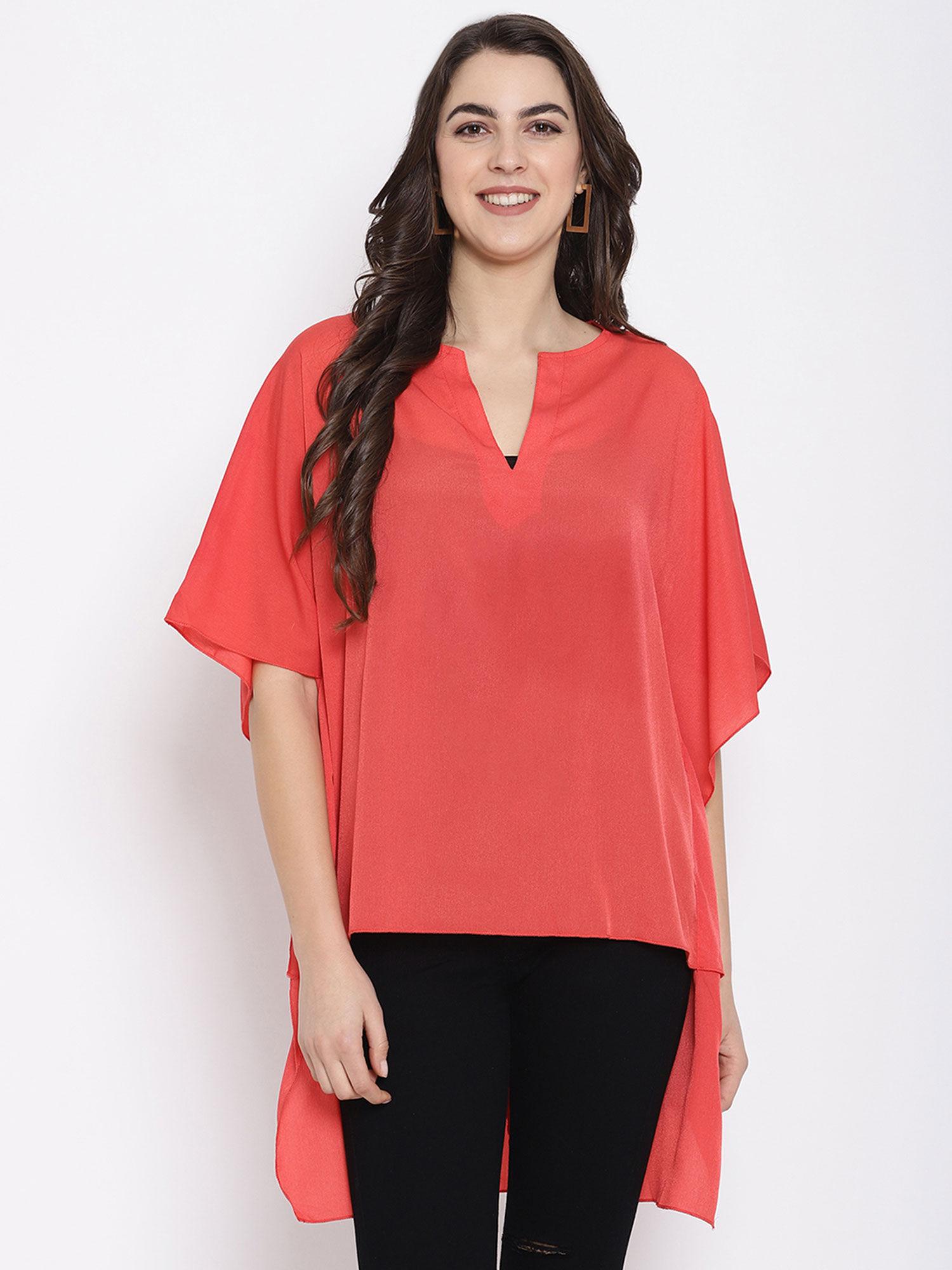 v-neck loose style high-low kaftan top