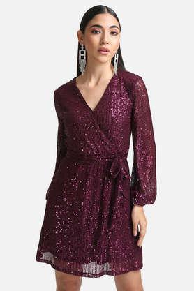 v neck mesh women's mini dress - plum