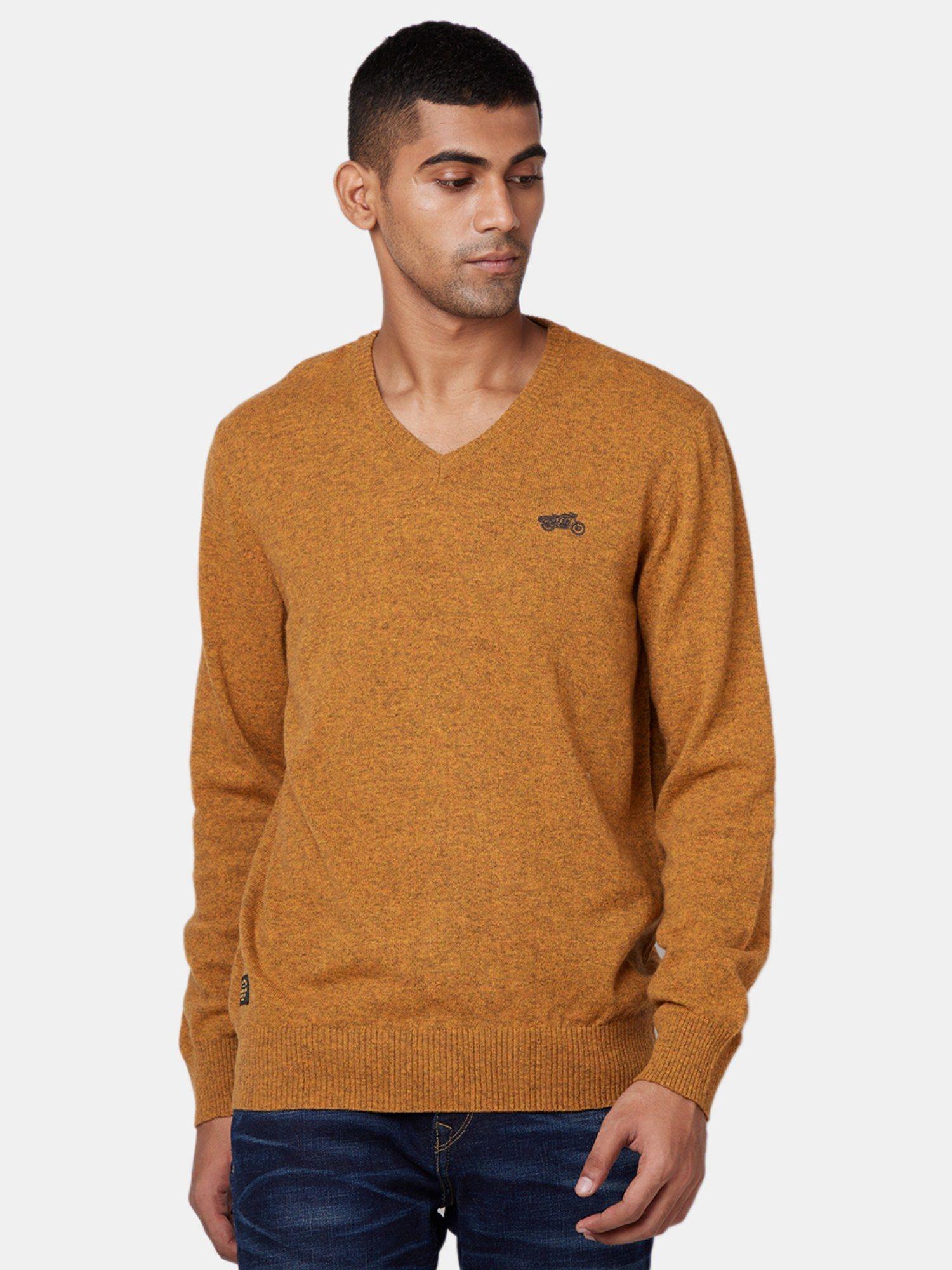 v-neck mustard sweater