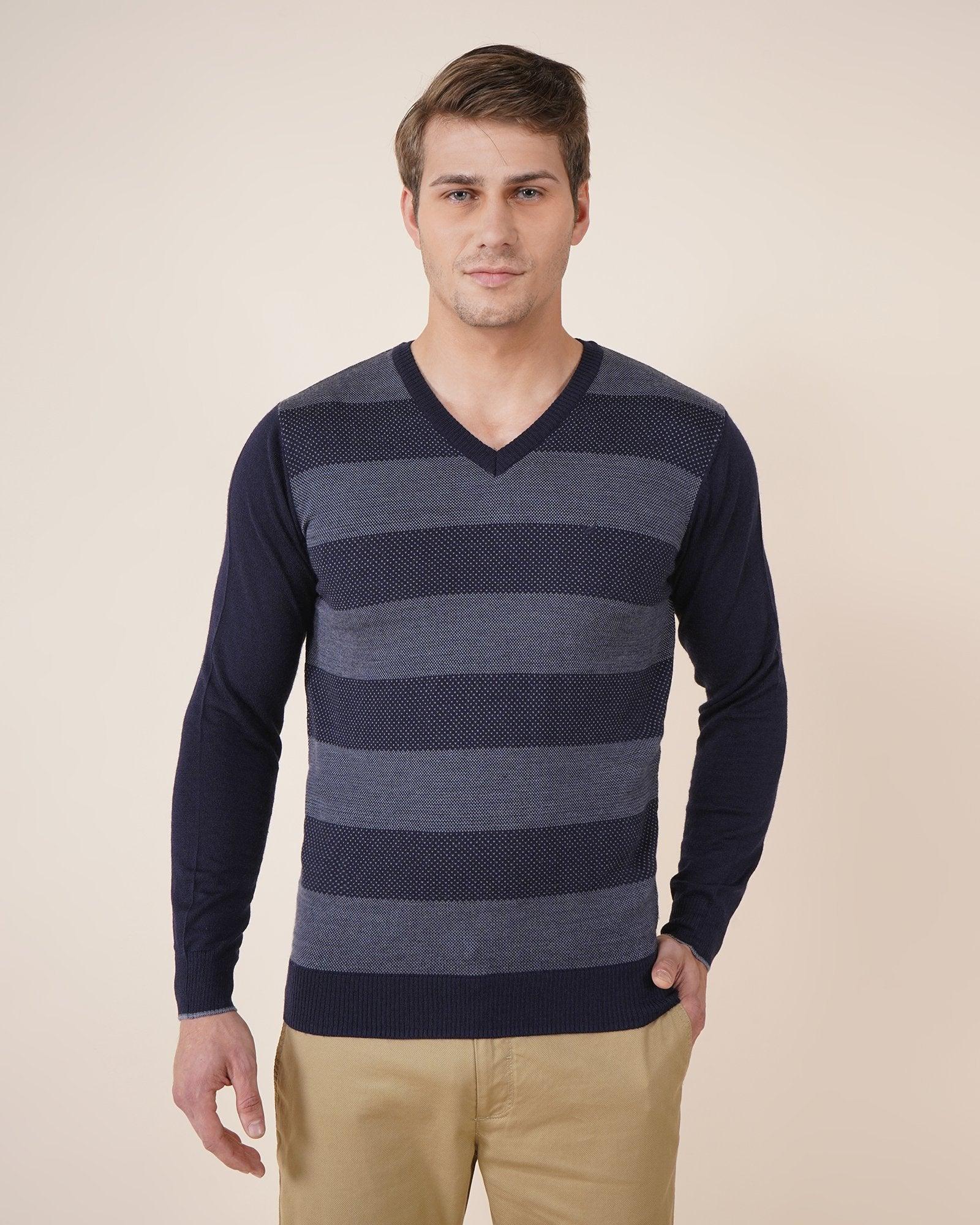 v-neck navy textured sweater - asppattern
