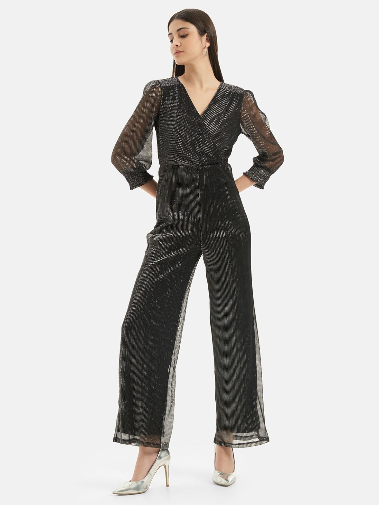 v neck overlap jumpsuit