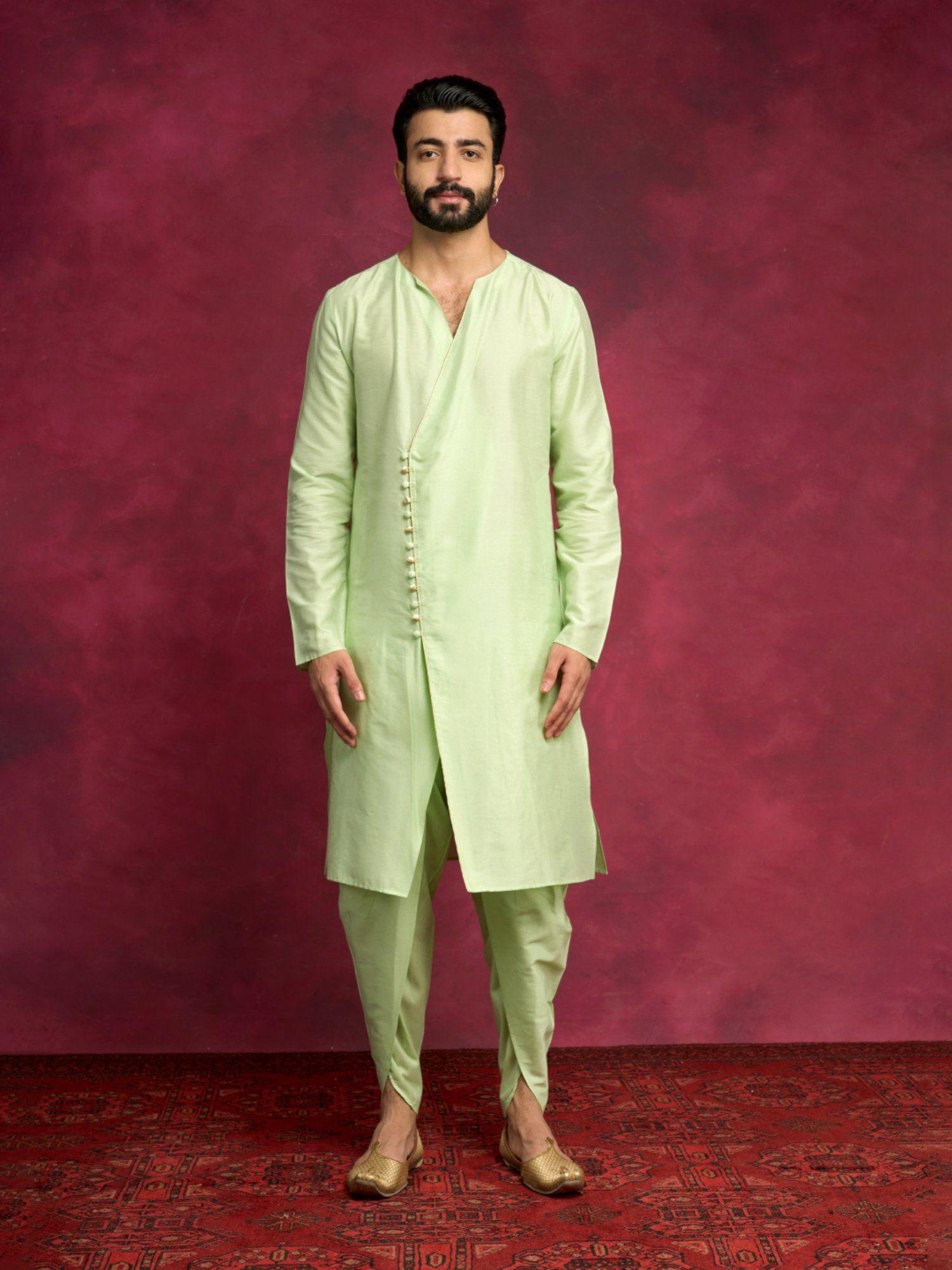 v-neck overlapped kurta paired with tulip pants-pistachio green (set of 2)