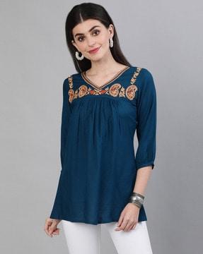 v-neck paisley embroidered top