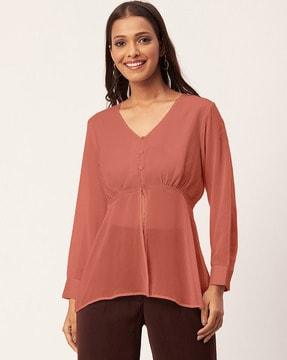 v-neck peplum top with asymmetric hem