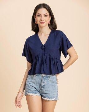 v-neck peplum top with butterfly sleeves