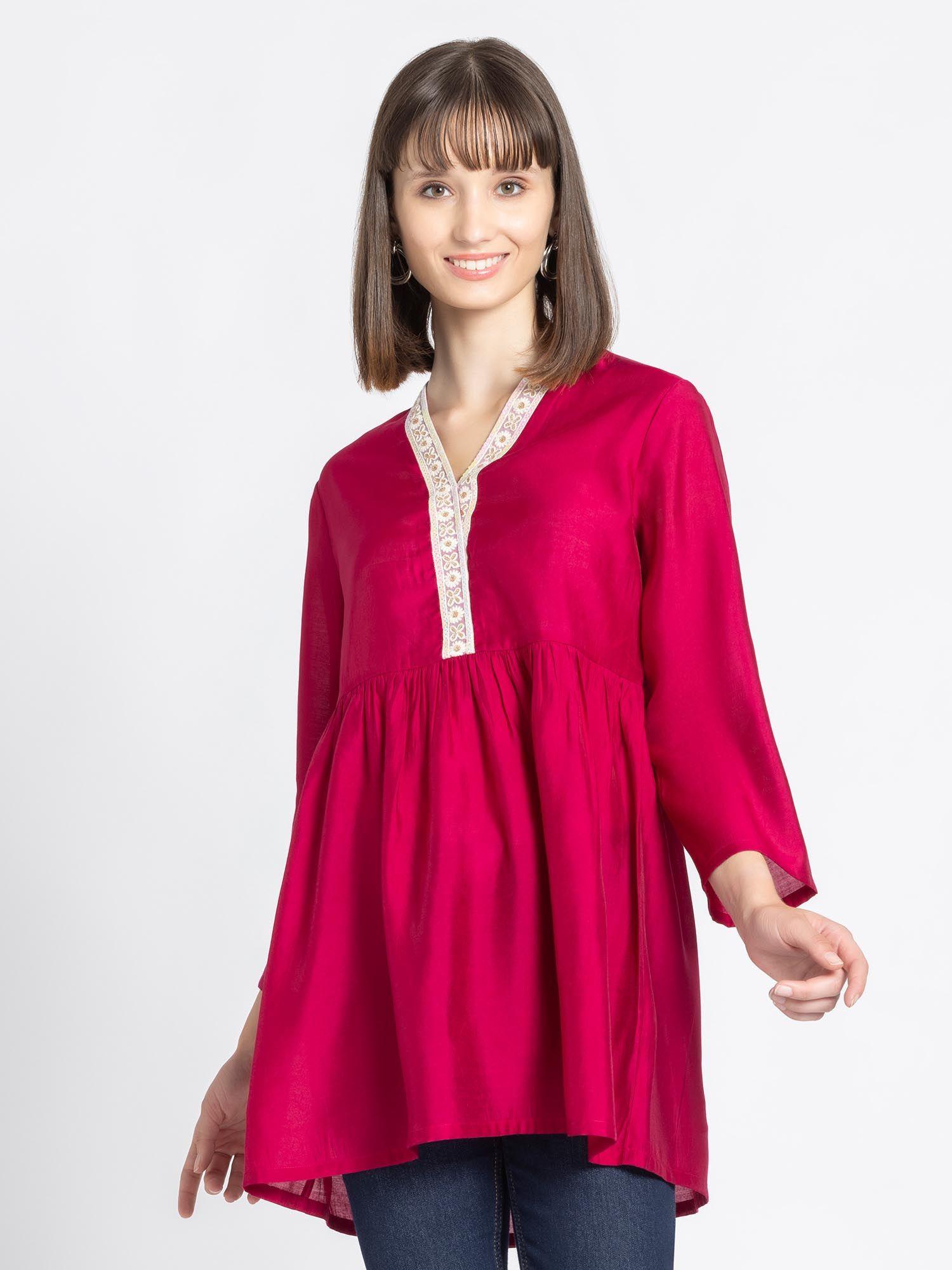 v-neck pink sequinned ethnic tunic for women