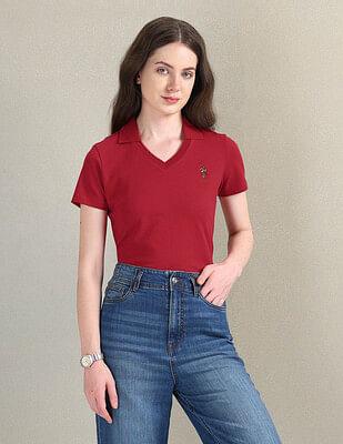 v-neck pique polo shirt