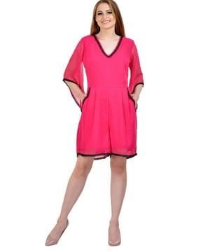 v-neck playsuit with insert pockets