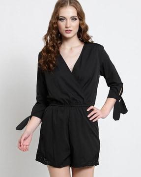 v-neck playsuit with sleeve tie-ups