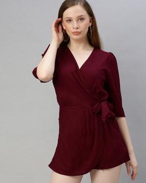 v-neck playsuit with tie-up