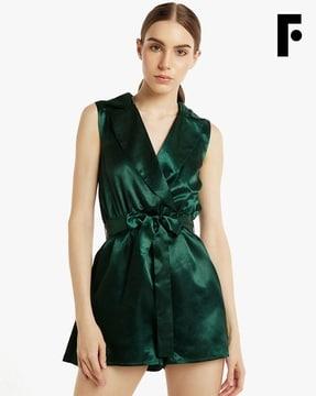 v-neck playsuit with waist tie-up