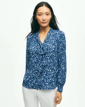 v-neck poppy print blouse top