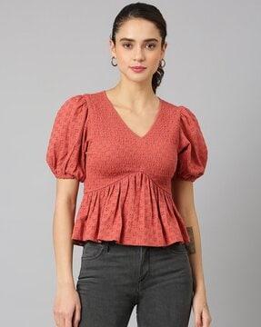 v-neck puff sleeves top