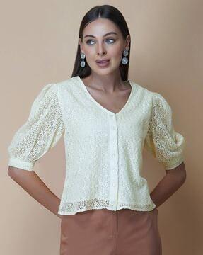 v-neck puff sleeves top