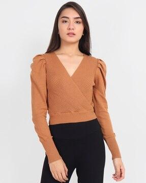 v-neck pullover with leg-o-mutton sleeves