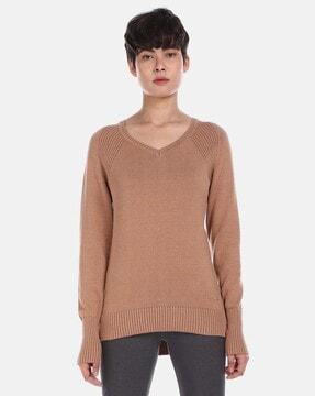 v-neck pullover with ribbed neckline