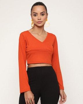 v-neck ribbed crop top