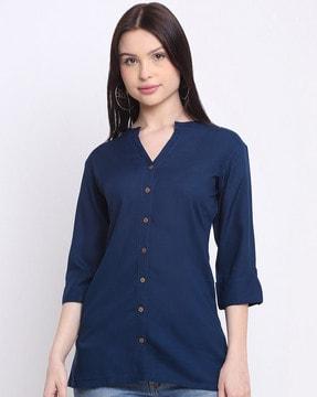 v-neck roll-up sleeves kurti