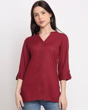 v-neck roll-up sleeves kurti