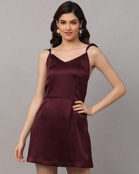 v-neck satin a-line dress