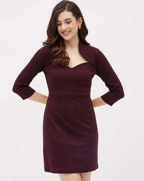 v-neck sheath dress with bishop sleeves