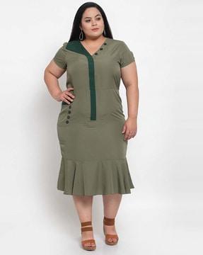 v-neck sheath dress with ruffled hem