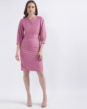 v-neck shift dress with puff sleeves