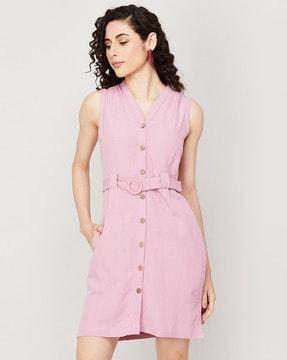 v-neck shirt dress with belt