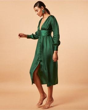 v-neck shirt dress with puff sleeves