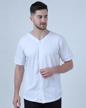 v-neck shirt with button-down detail