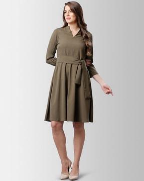 v-neck skater dress with tie-up