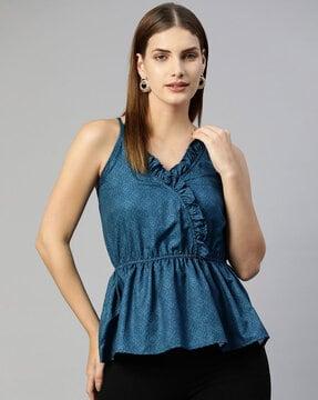 v-neck sleeveless top top with frills