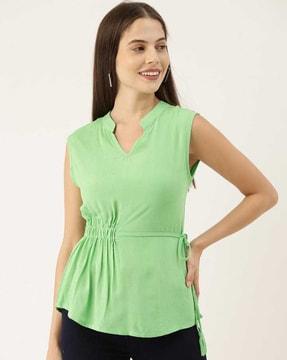 v-neck slim-fit top with waist tie-up