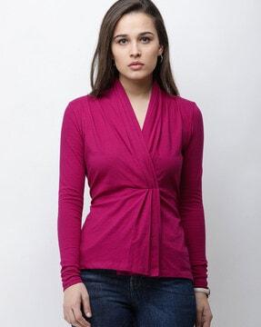 v-neck slim fit wrap top