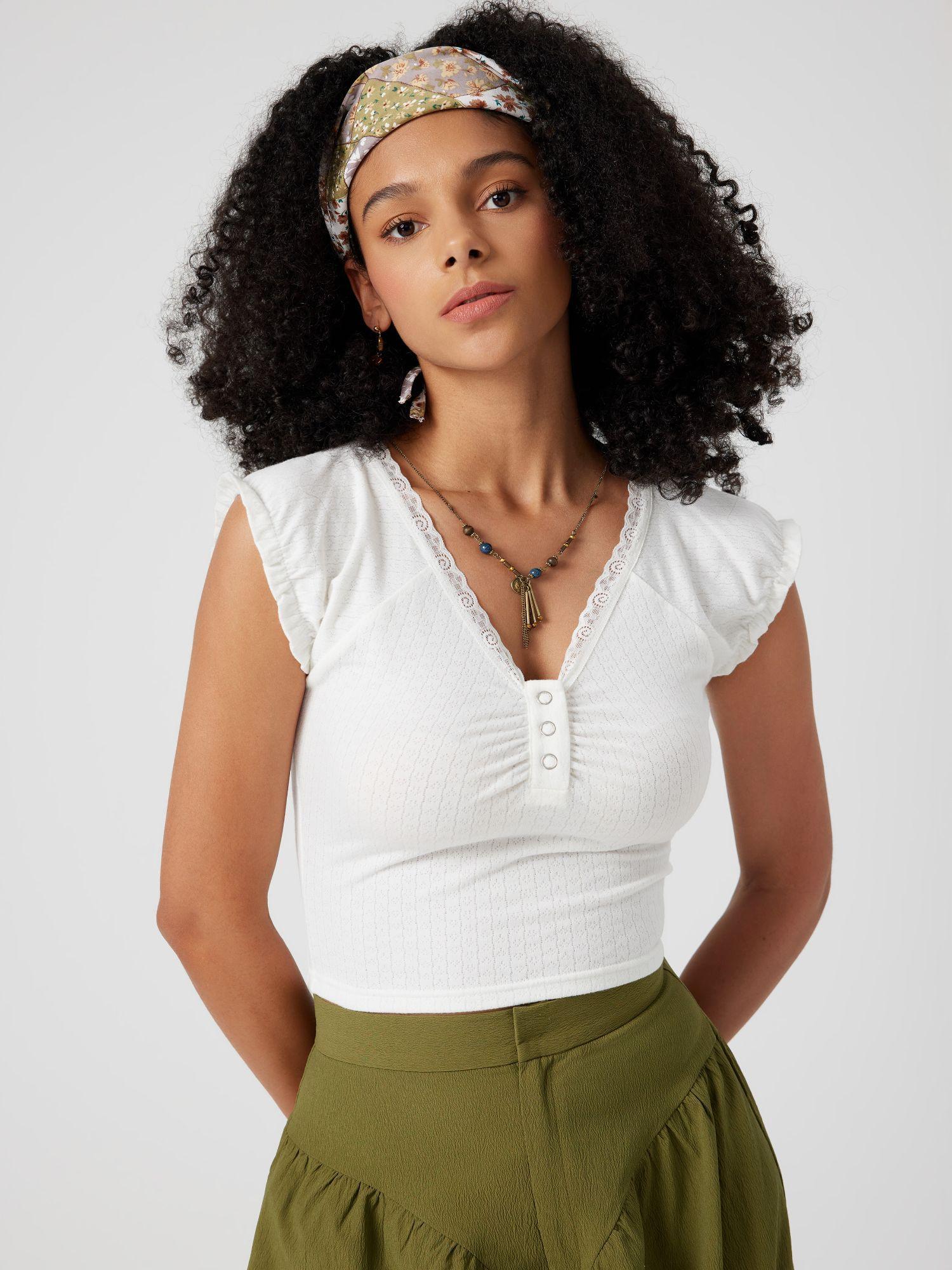 v neck solid ruched short sleeve top