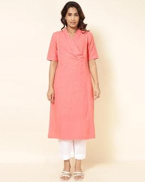 v-neck solid straight kurta