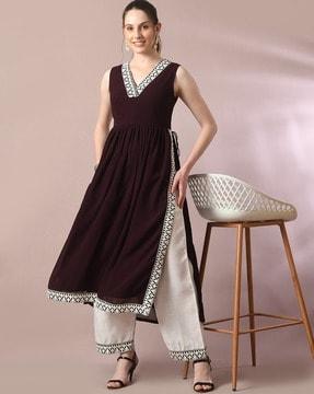 v-neck straight kurta & palazzos set