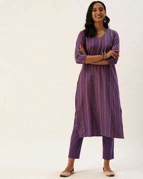 v-neck straight kurta & pants set