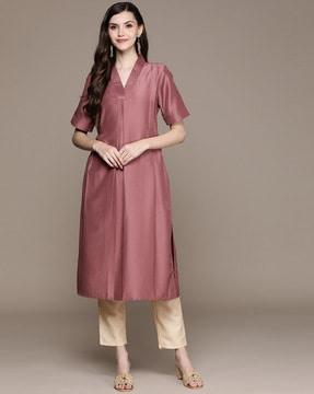 v-neck straight kurta with pants