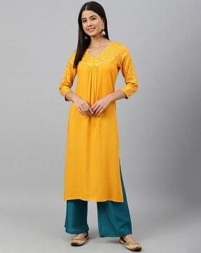 v-neck straight kurta